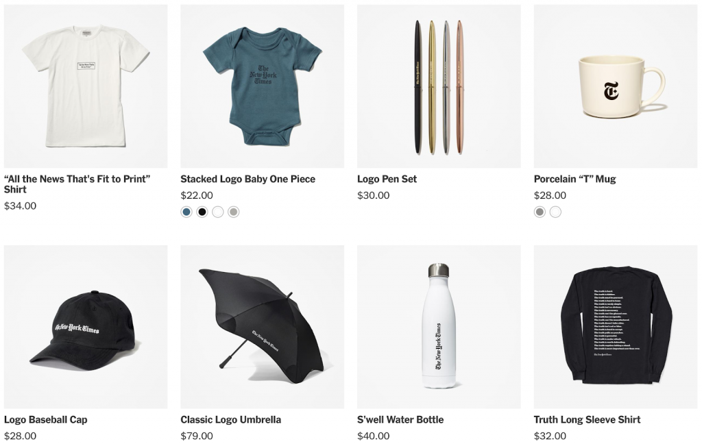 Capture d’écran de la boutique de produits dérivés du New York Times