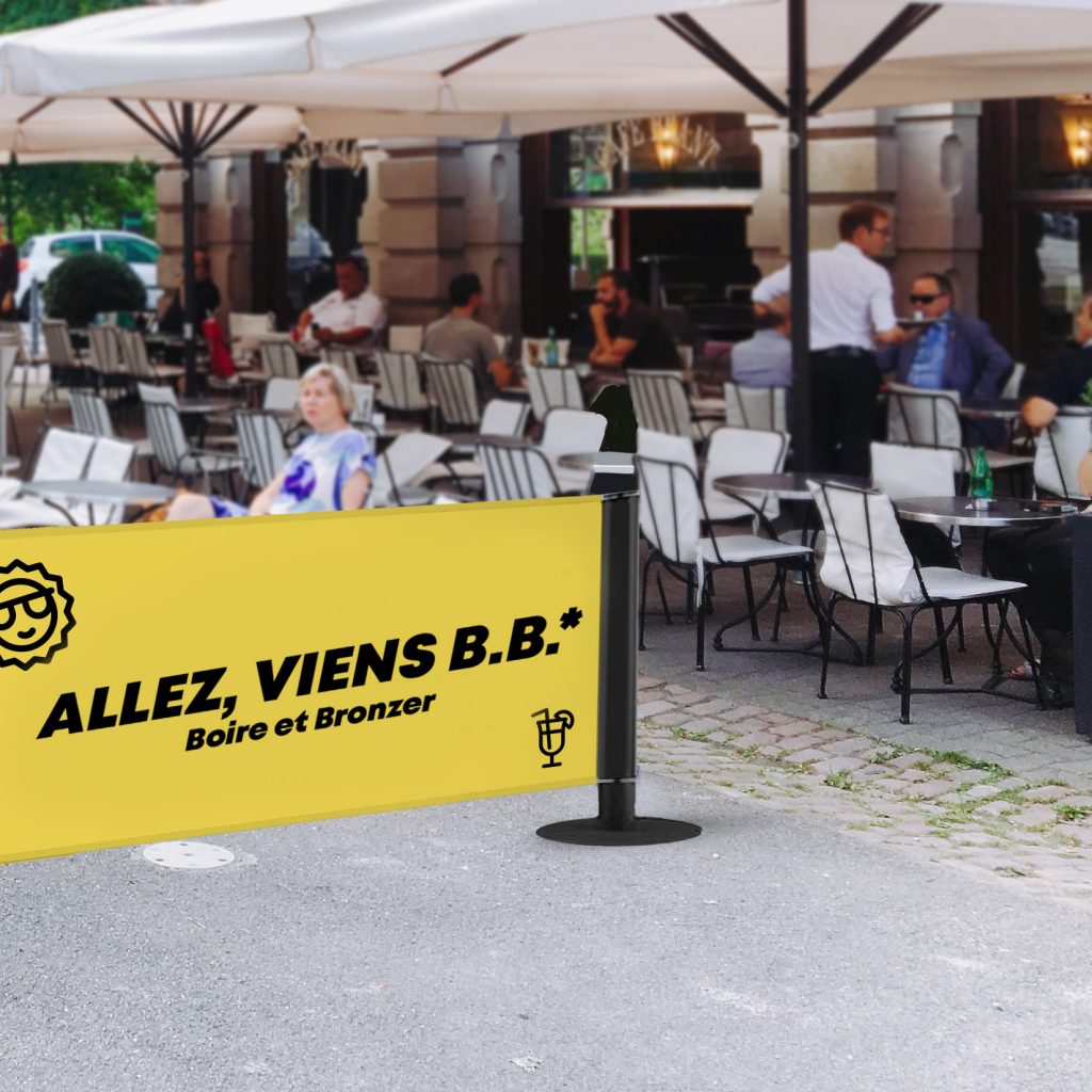 signalétique terrasse viens BB boire bronzer